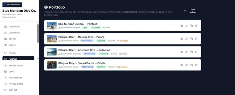 Public links &mdash; portfolio one day, storefront the next.